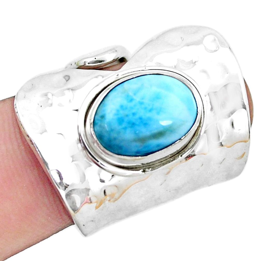 5.80cts natural blue larimar silver adjustable solitaire ring size 6.5 p19046