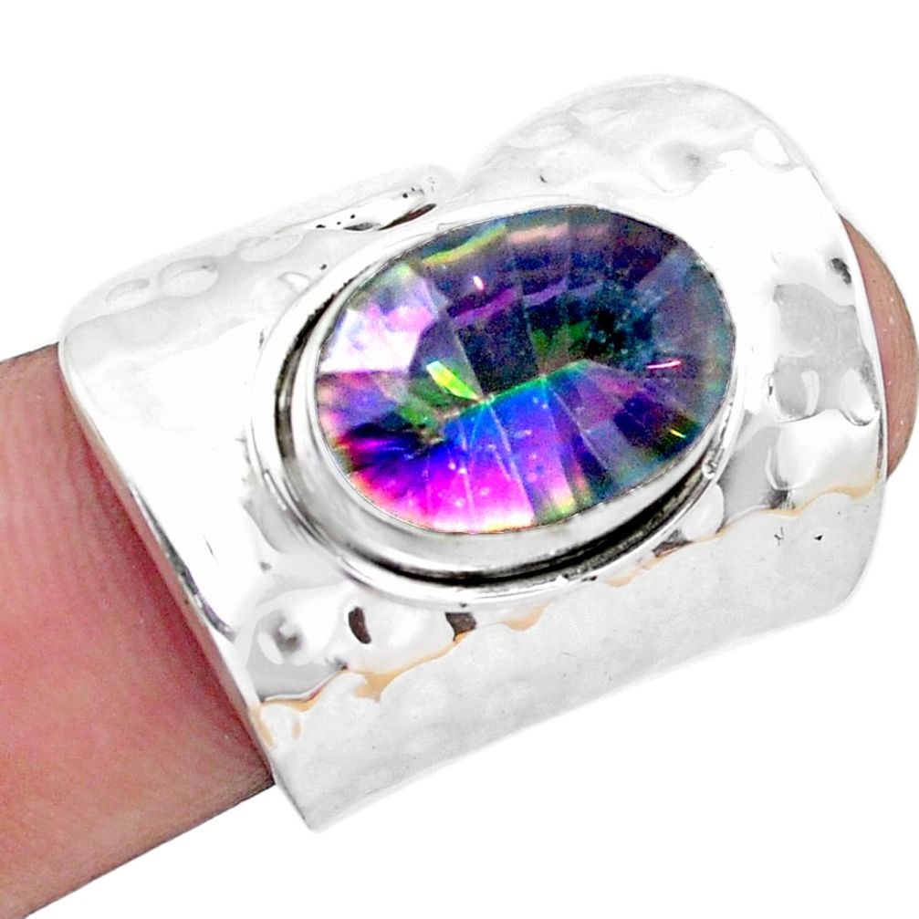 925 silver multi color rainbow topaz adjustable solitaire ring size 6.5 p19050