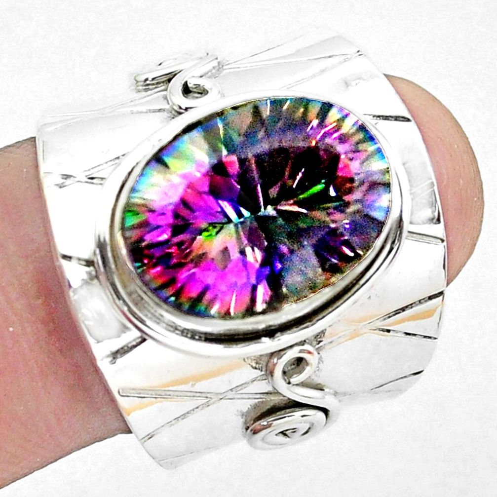 Multi color rainbow topaz 925 silver adjustable solitaire ring size 7.5 p19145