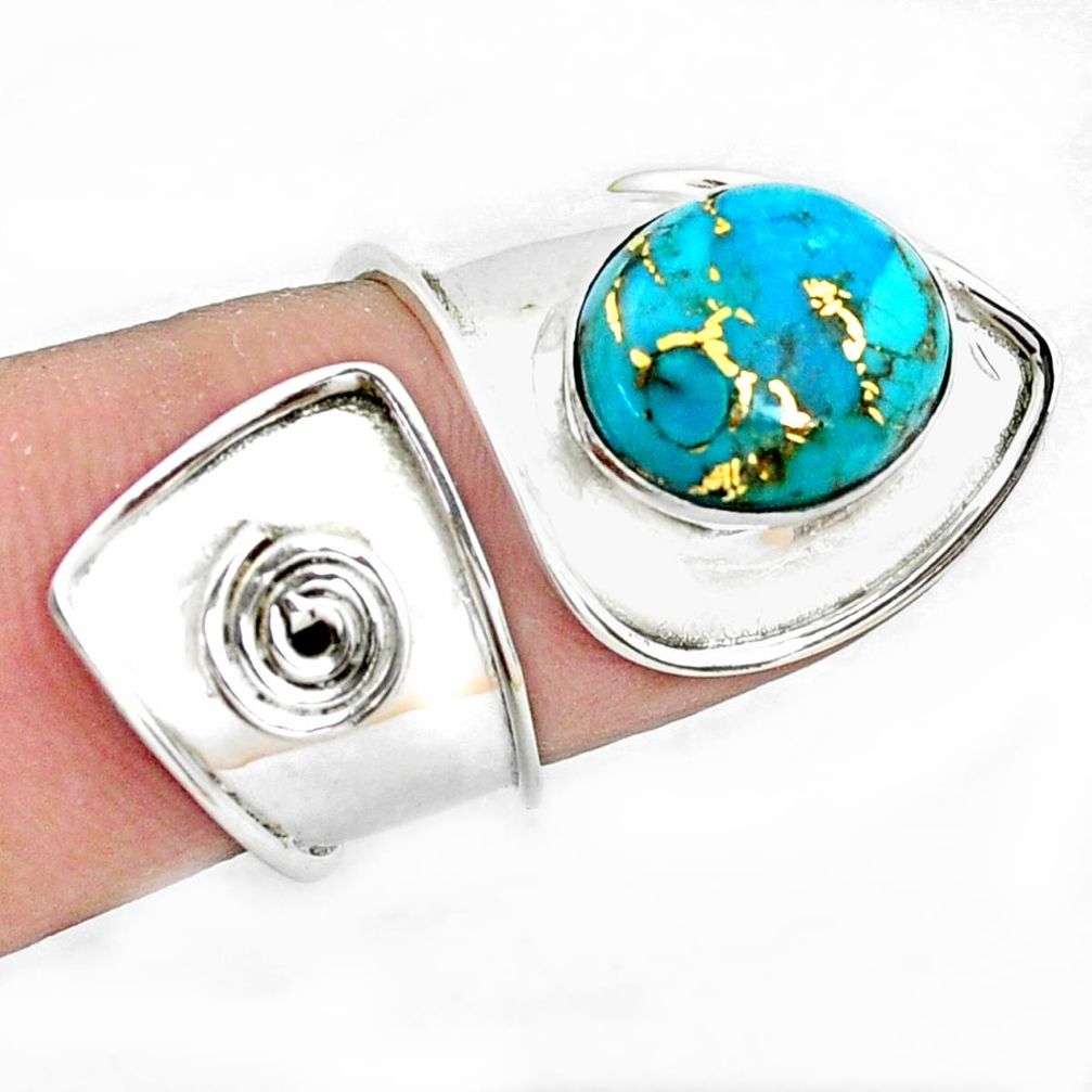 Blue copper turquoise 925 silver adjustable solitaire ring size 5.5 p19206