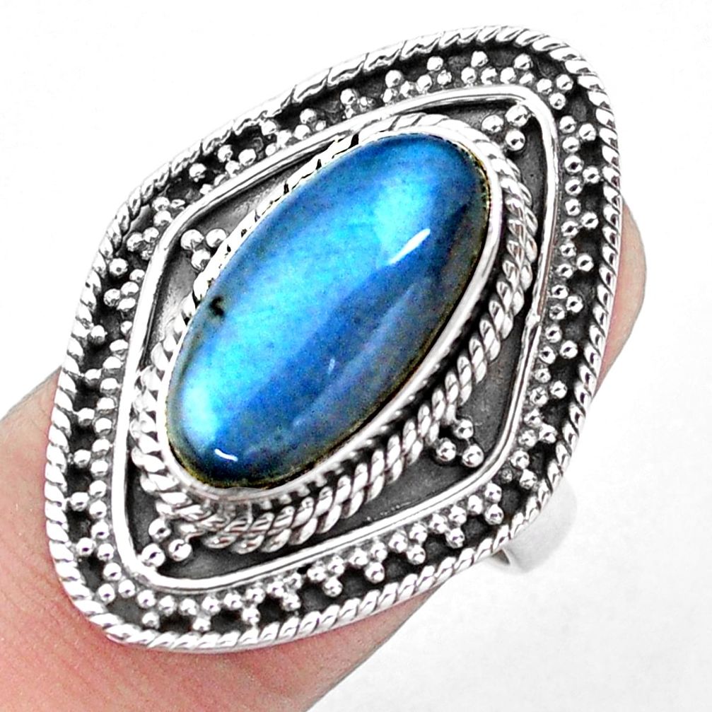 6.78cts natural blue labradorite 925 silver solitaire ring size 7.5 p19378