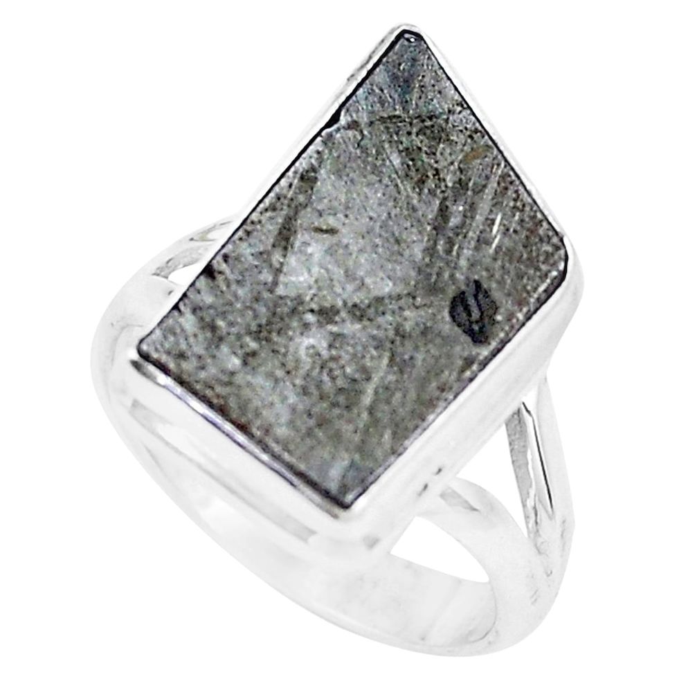 10.24cts natural grey meteorite gibeon 925 silver solitaire ring size 7 p19461