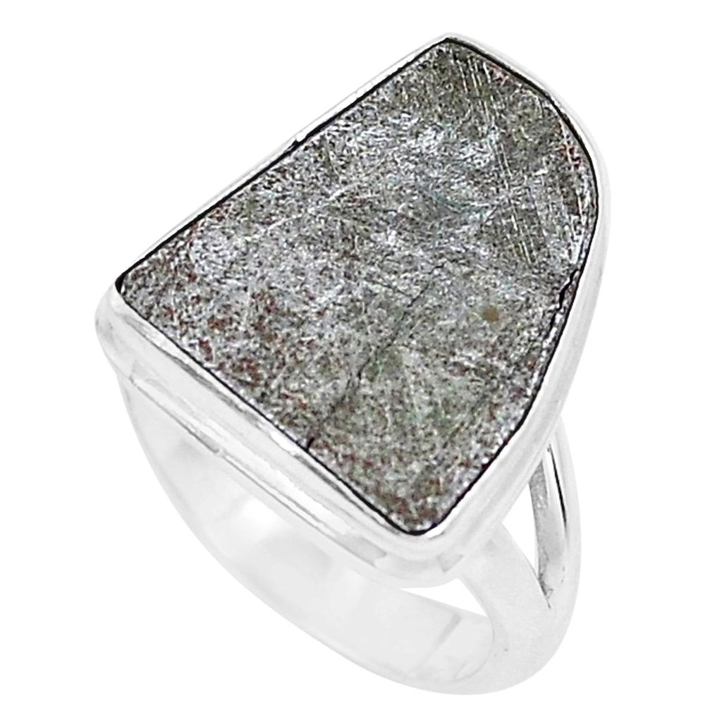 925 silver 10.60cts natural grey meteorite gibeon solitaire ring size 6.5 p19491