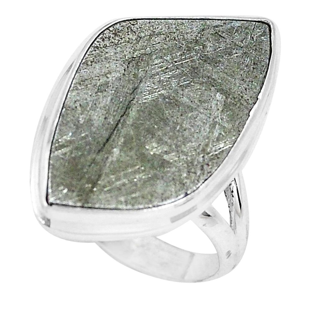 12.64cts natural grey meteorite gibeon 925 silver solitaire ring size 9 p19496