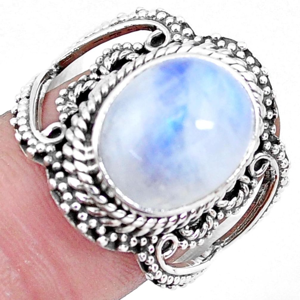 4.98cts natural rainbow moonstone 925 silver solitaire ring size 7 p19605