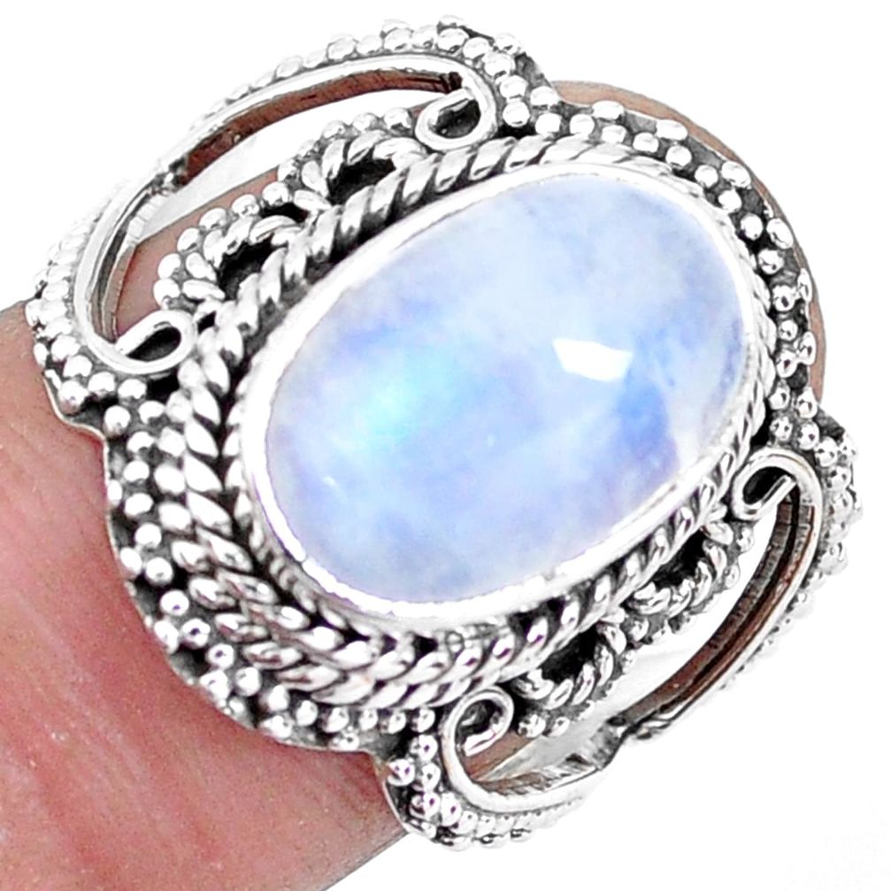 925 silver 5.30cts natural rainbow moonstone solitaire ring size 7 p19609