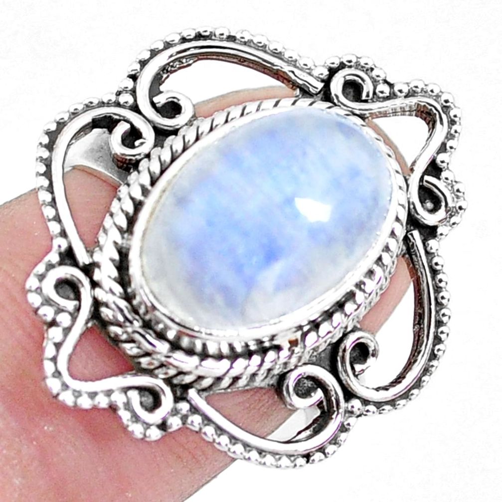 5.07cts natural rainbow moonstone 925 silver solitaire ring size 7.5 p19612