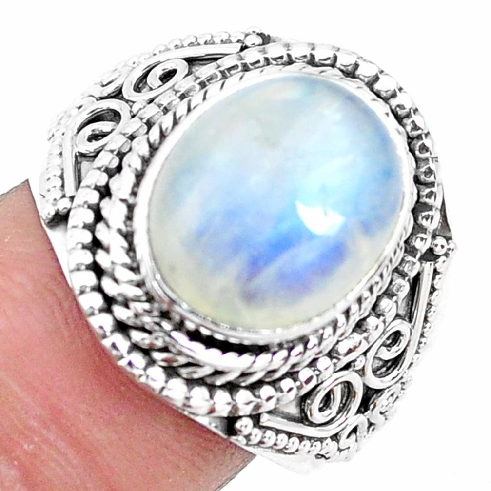 5.18cts natural rainbow moonstone 925 silver solitaire ring size 8.5 p19618