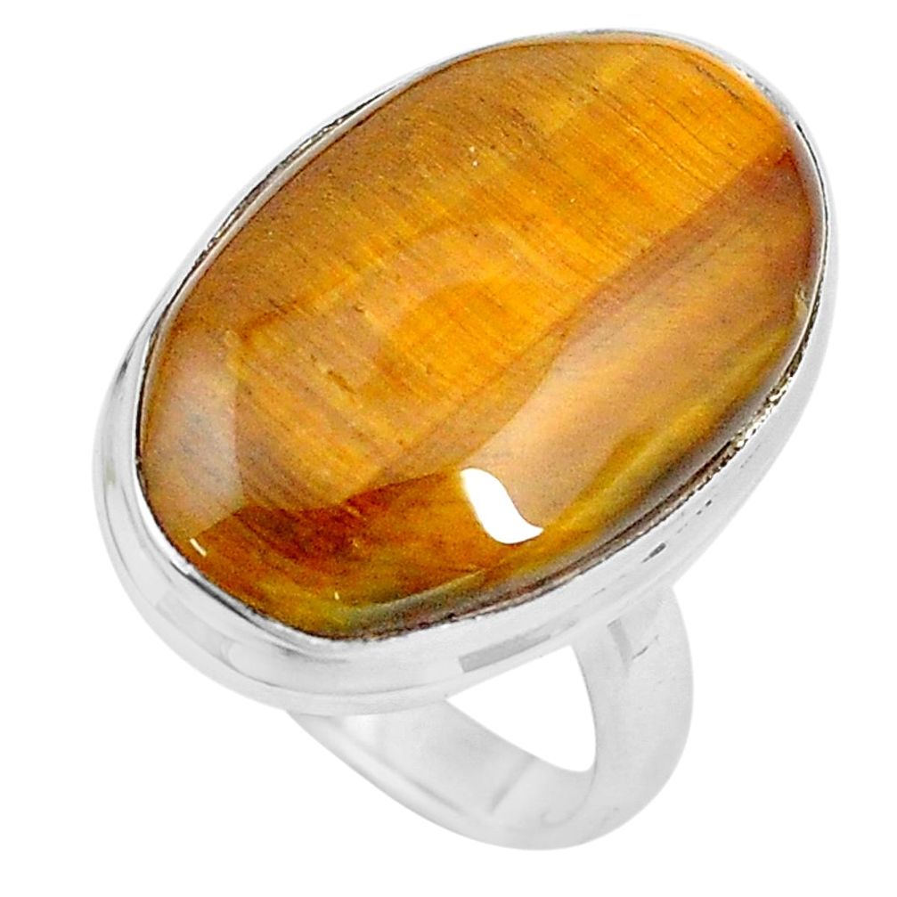 925 silver 15.47cts natural brown tiger's hawks eye solitaire ring size 7 p19767