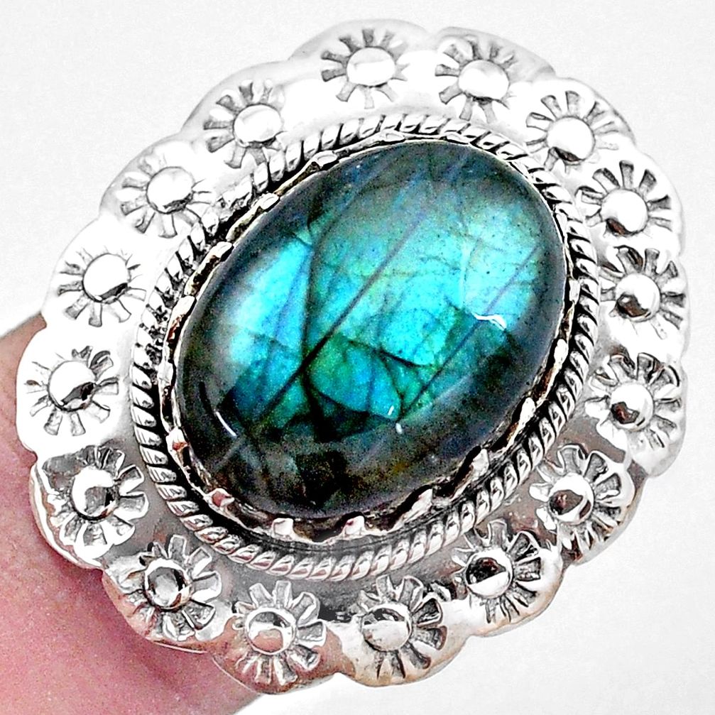 925 silver 10.74cts natural blue labradorite solitaire ring size 6.5 p20060