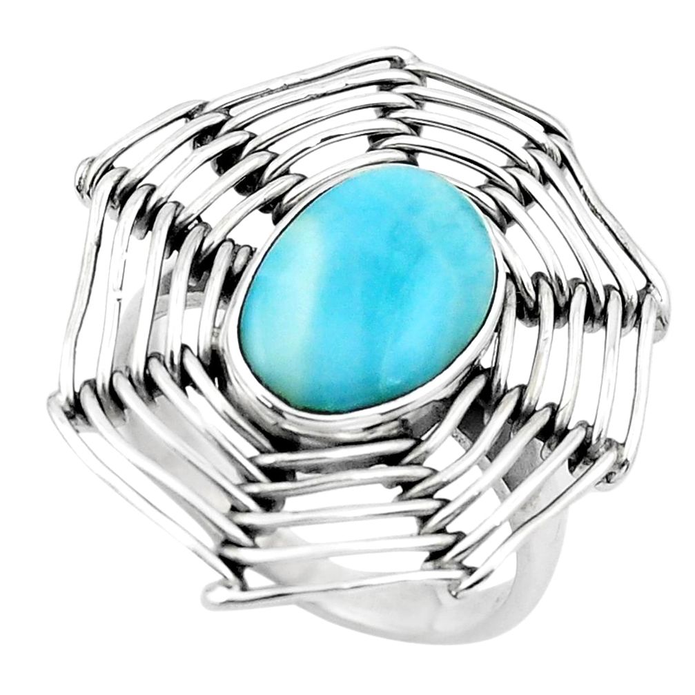 5.30cts natural blue larimar 925 silver solitaire ring jewelry size 8 p20062
