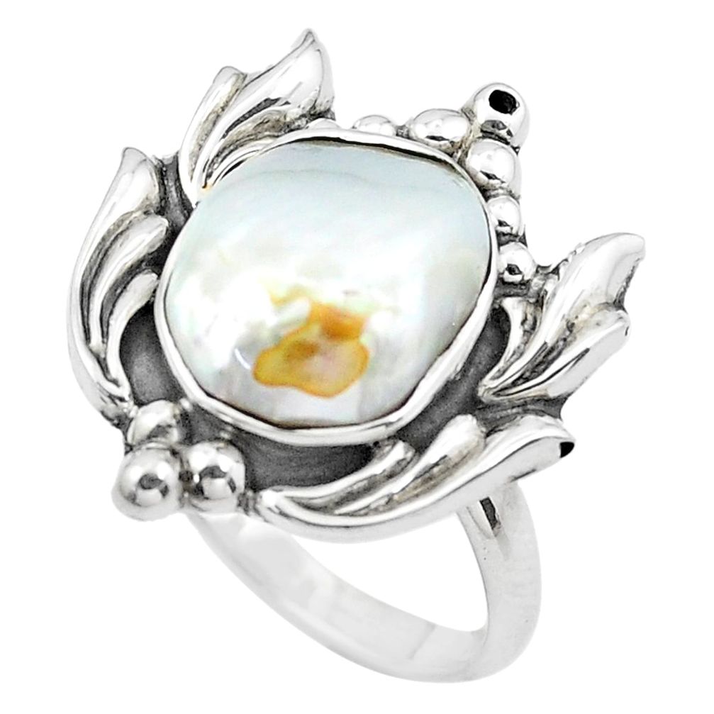 925 silver 5.53cts natural white biwa pearl solitaire ring jewelry size 8 p20069