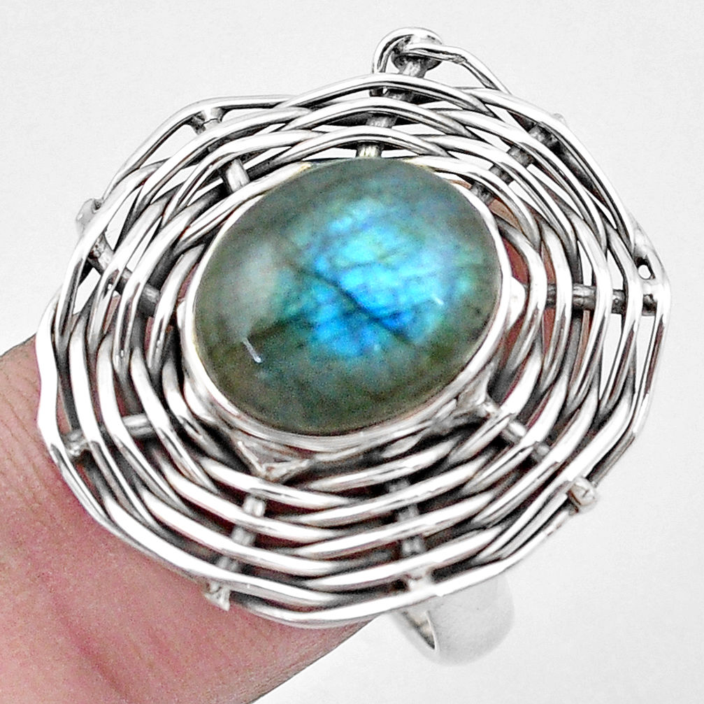 5.35cts natural blue labradorite 925 silver solitaire ring size 8.5 p20093