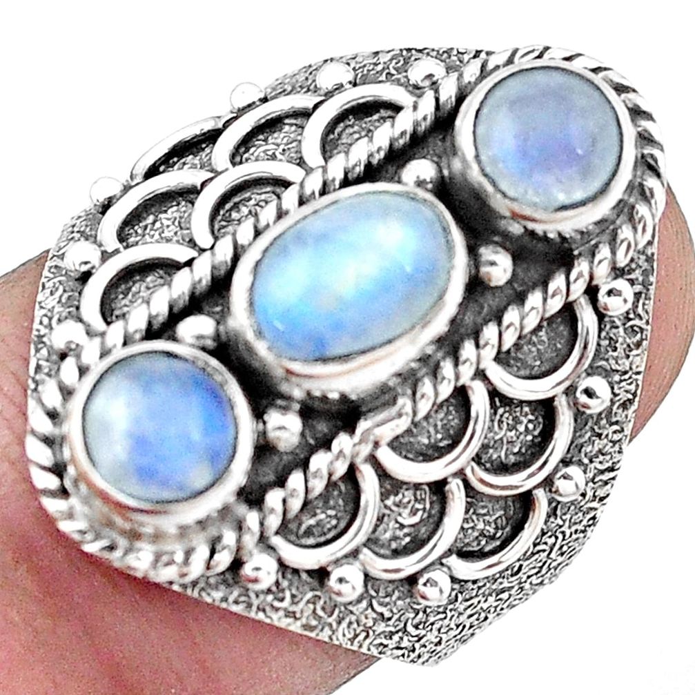 2.89cts natural rainbow moonstone 925 sterling silver ring jewelry size 7 p20122