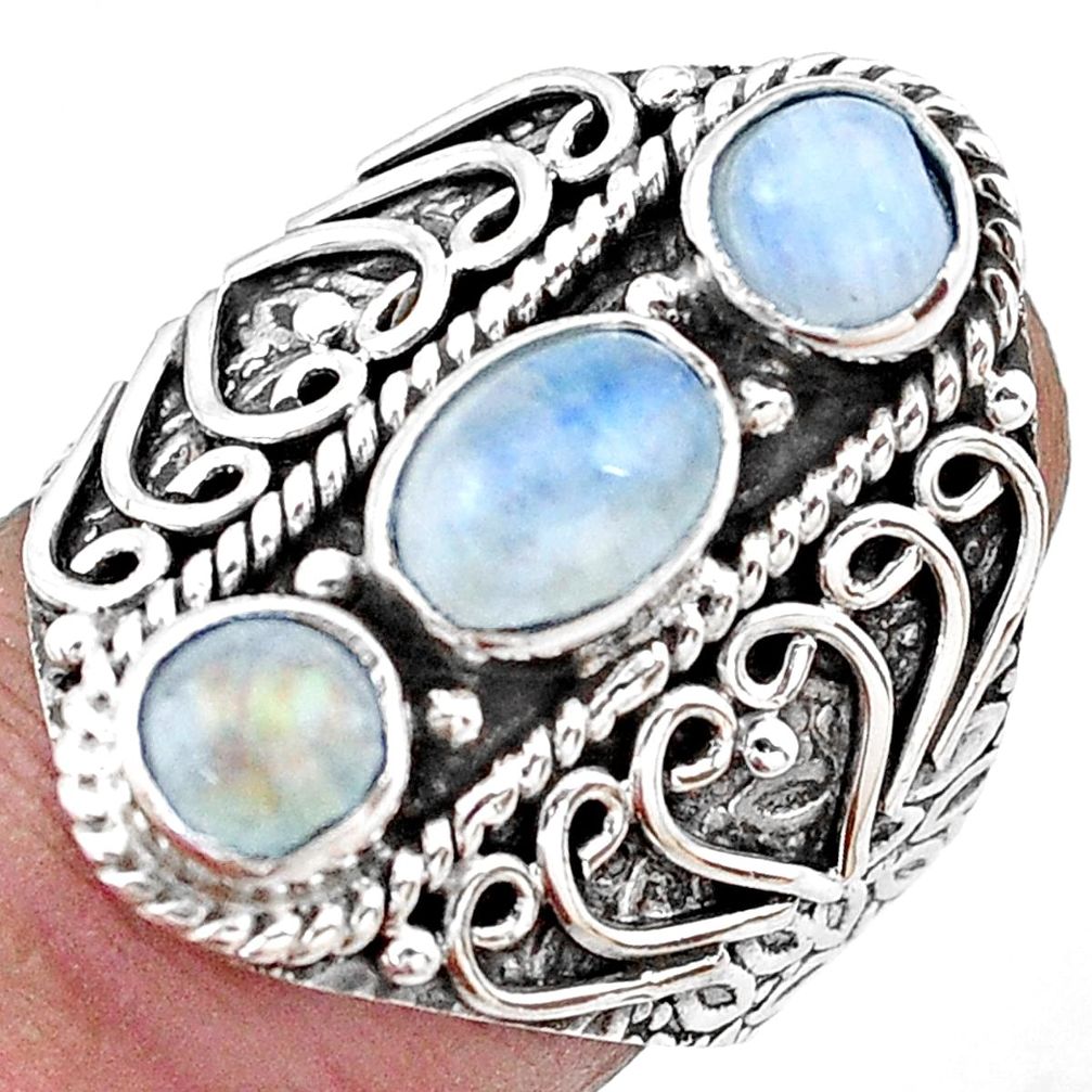 925 sterling silver 3.31cts natural rainbow moonstone oval ring size 6.5 p20124