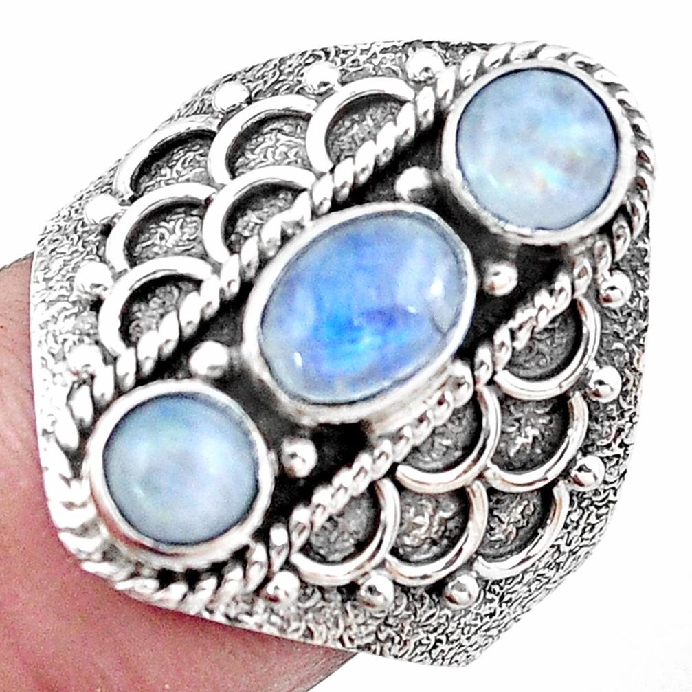 3.13cts natural rainbow moonstone 925 sterling silver ring jewelry size 8 p20126