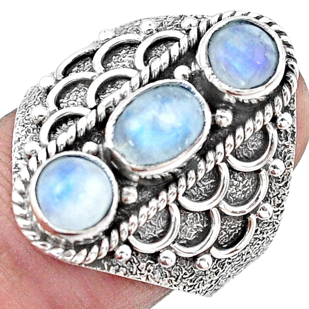 3.13cts natural rainbow moonstone 925 sterling silver ring jewelry size 8 p20131