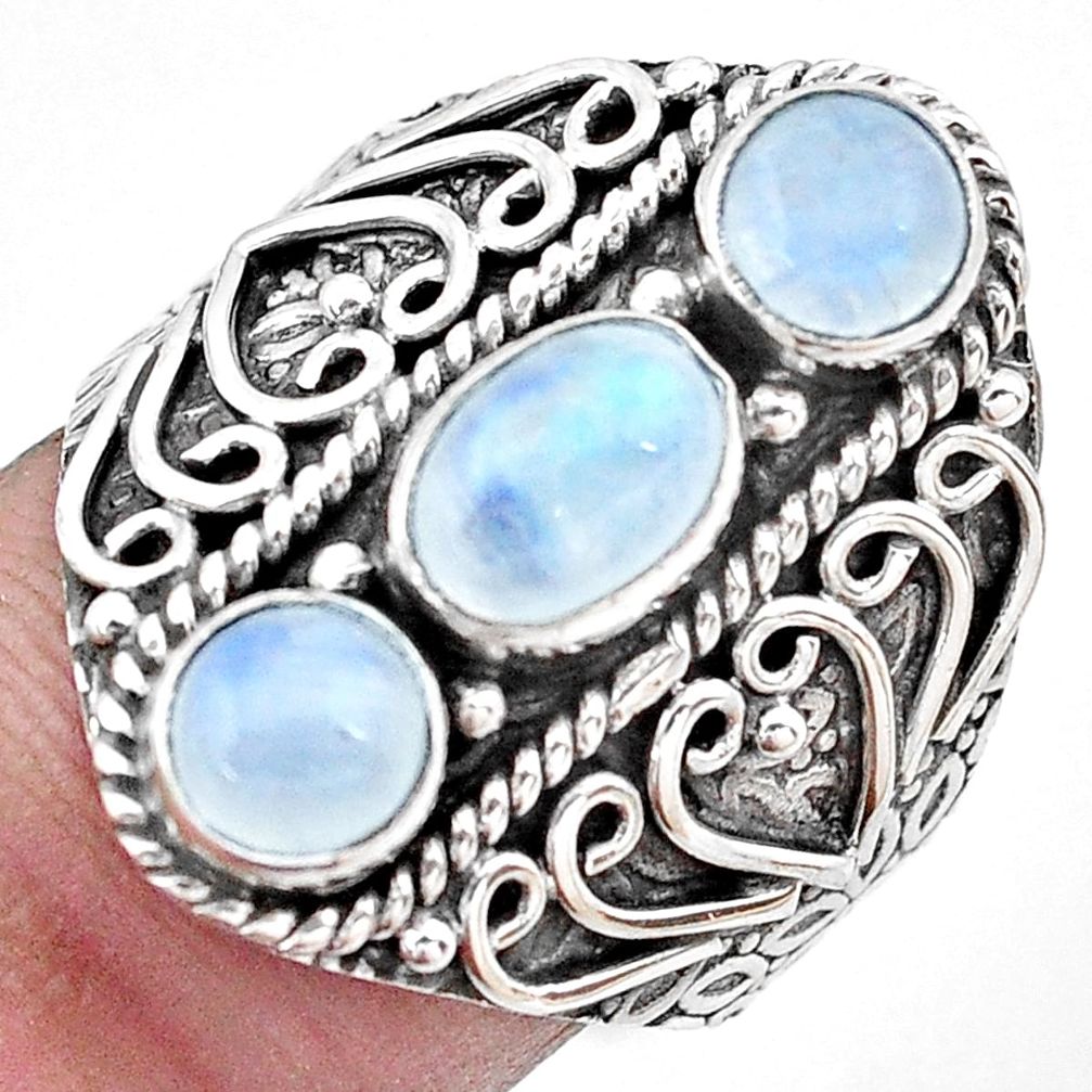 3.56cts natural rainbow moonstone 925 sterling silver ring size 7.5 p20133