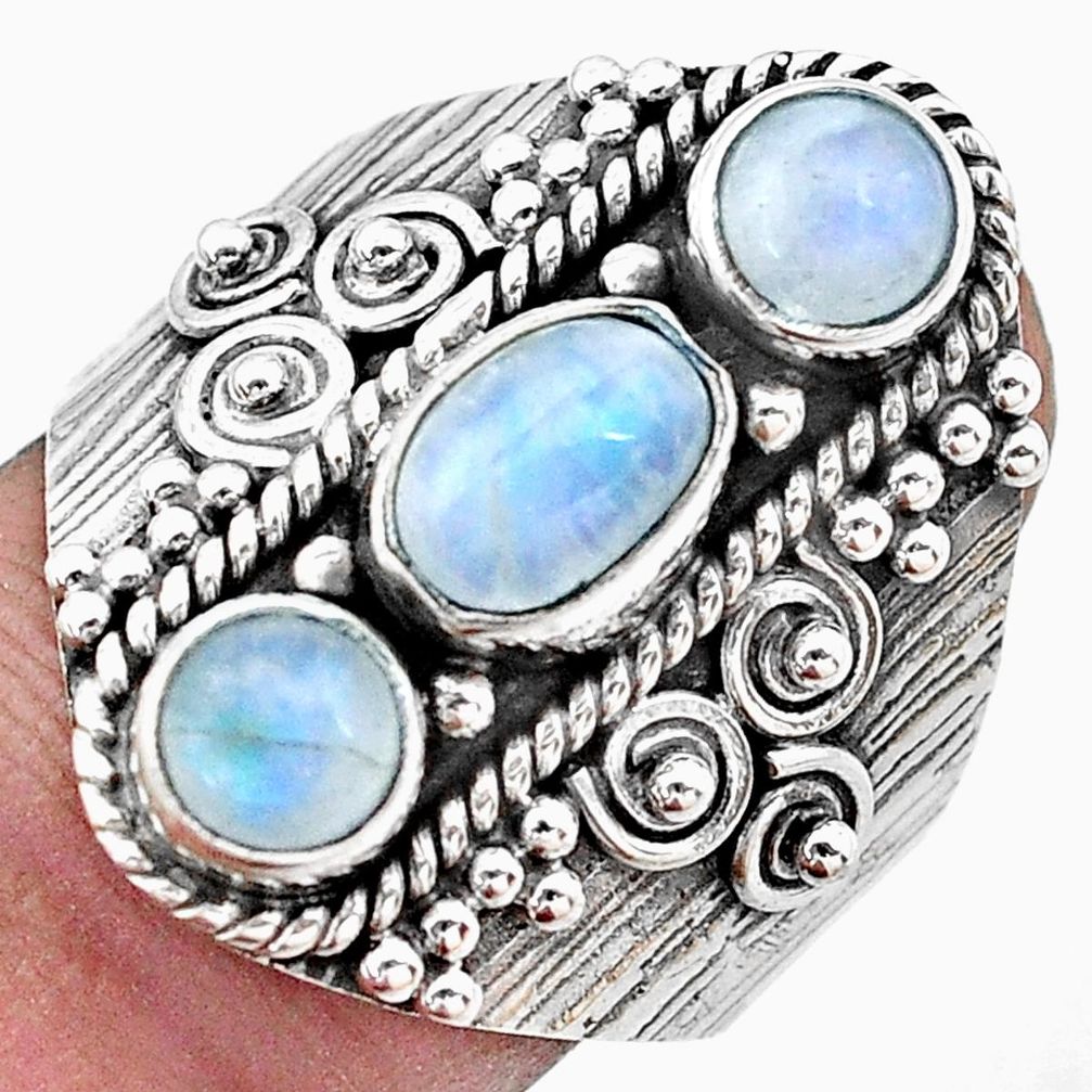 3.56cts natural rainbow moonstone 925 sterling silver ring size 7.5 p20134