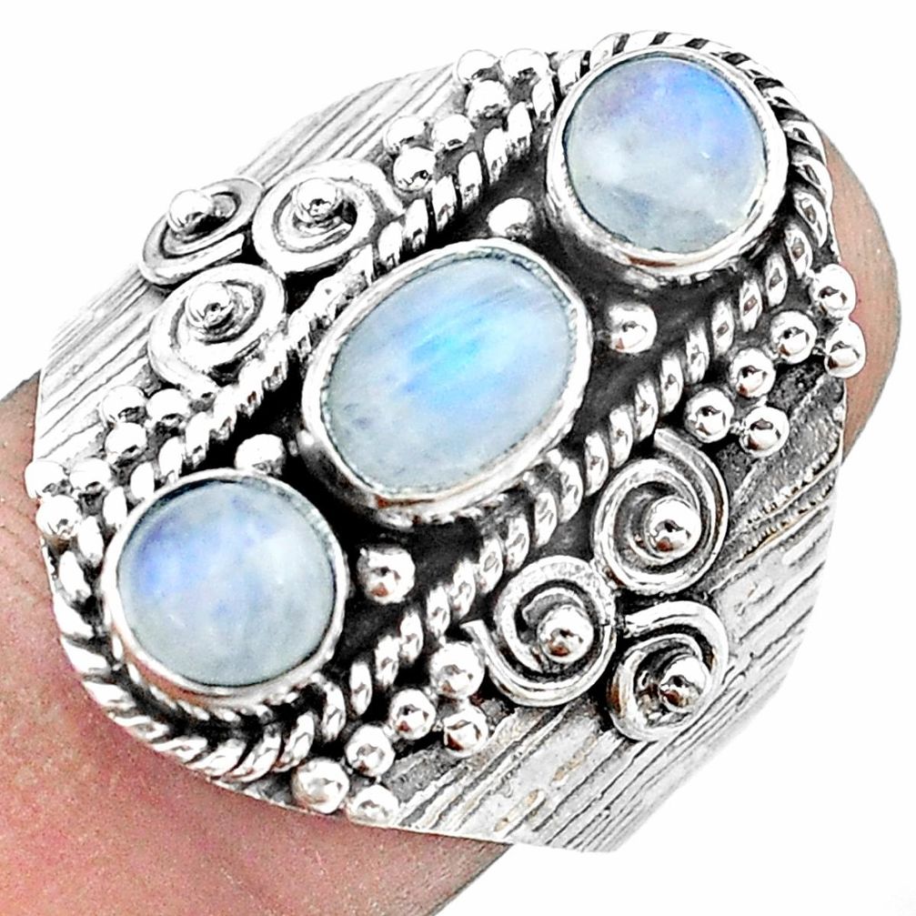 3.44cts natural rainbow moonstone 925 sterling silver ring size 7.5 p20136