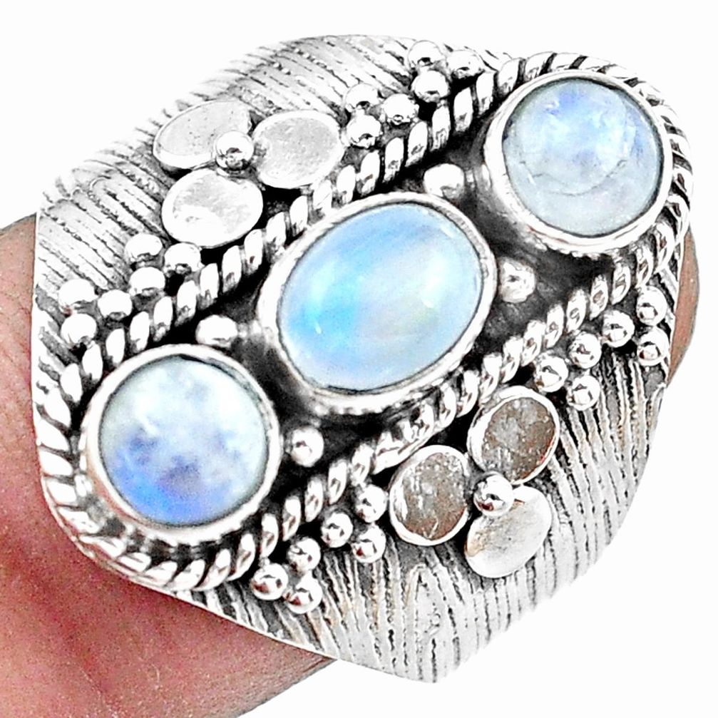 3.31cts natural rainbow moonstone 925 sterling silver ring size 8.5 p20137