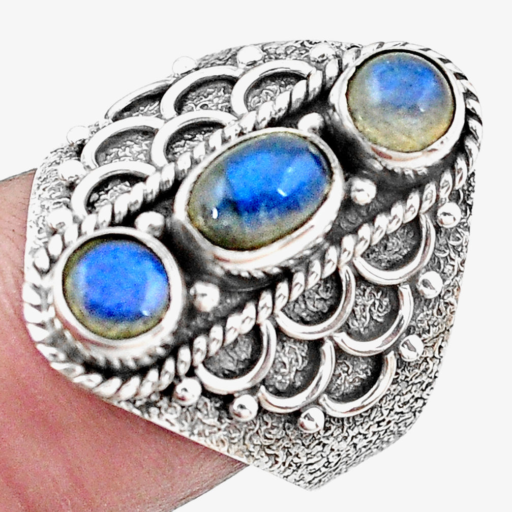 3.13cts natural blue labradorite 925 sterling silver ring size 8.5 p20139
