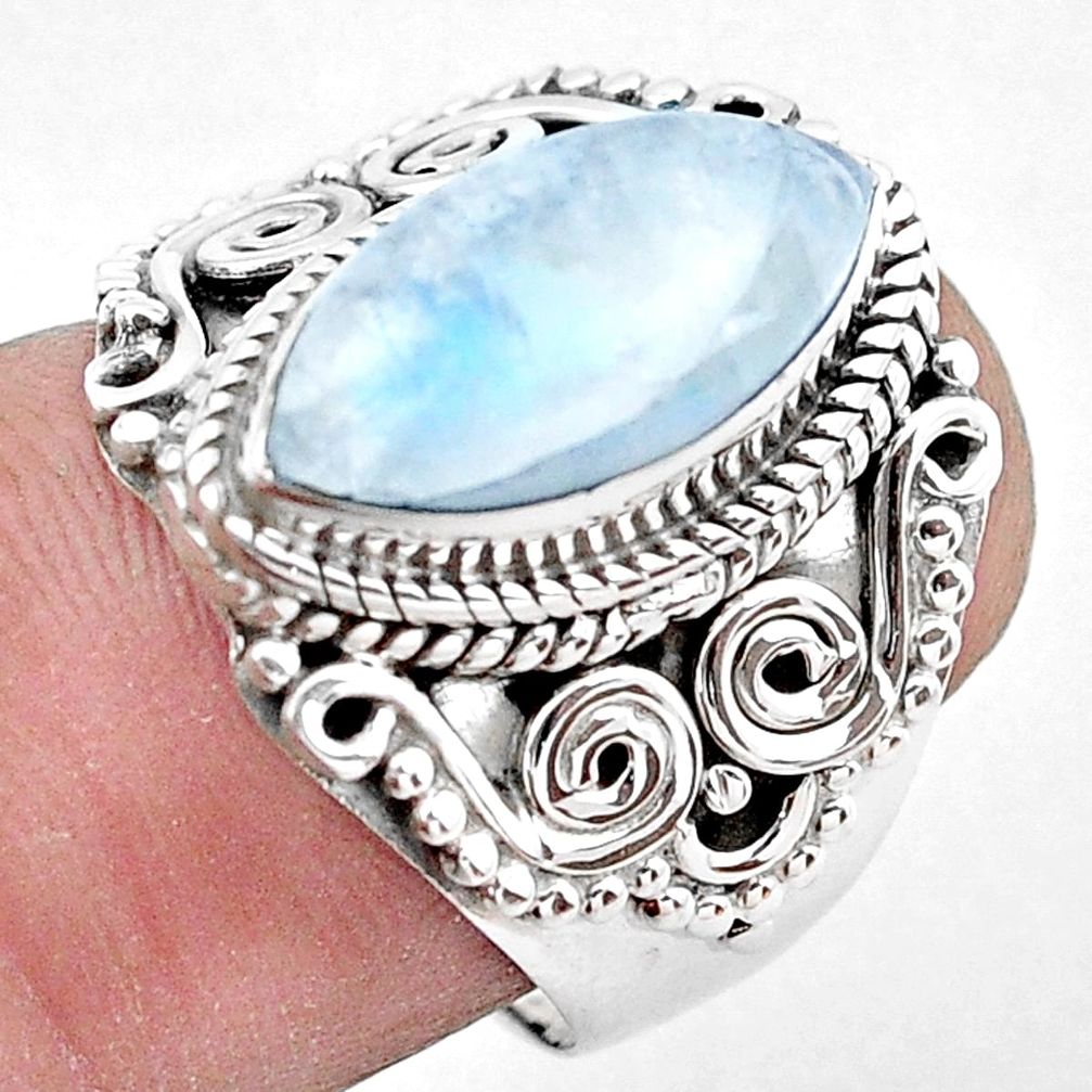 6.26cts natural rainbow moonstone 925 silver solitaire ring size 7 p20185