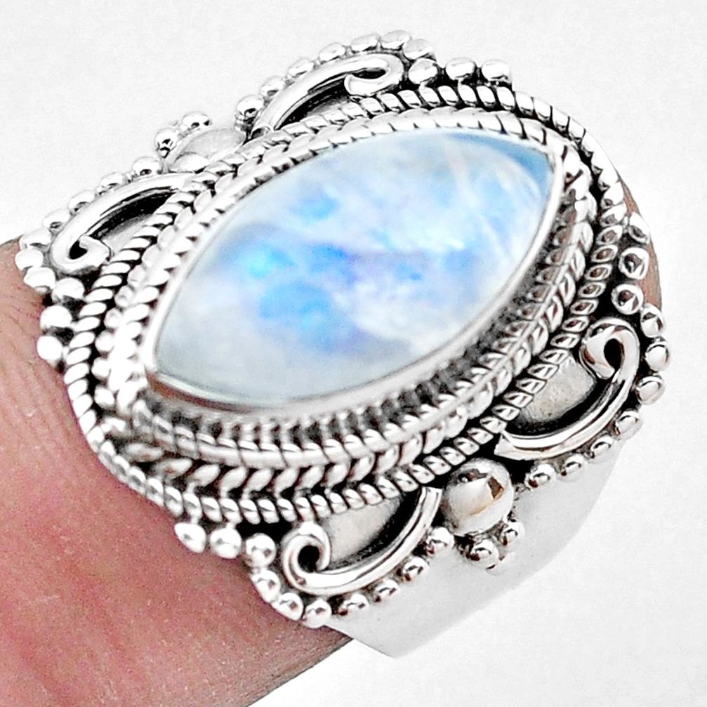 5.75cts natural rainbow moonstone 925 silver solitaire ring size 7 p20196