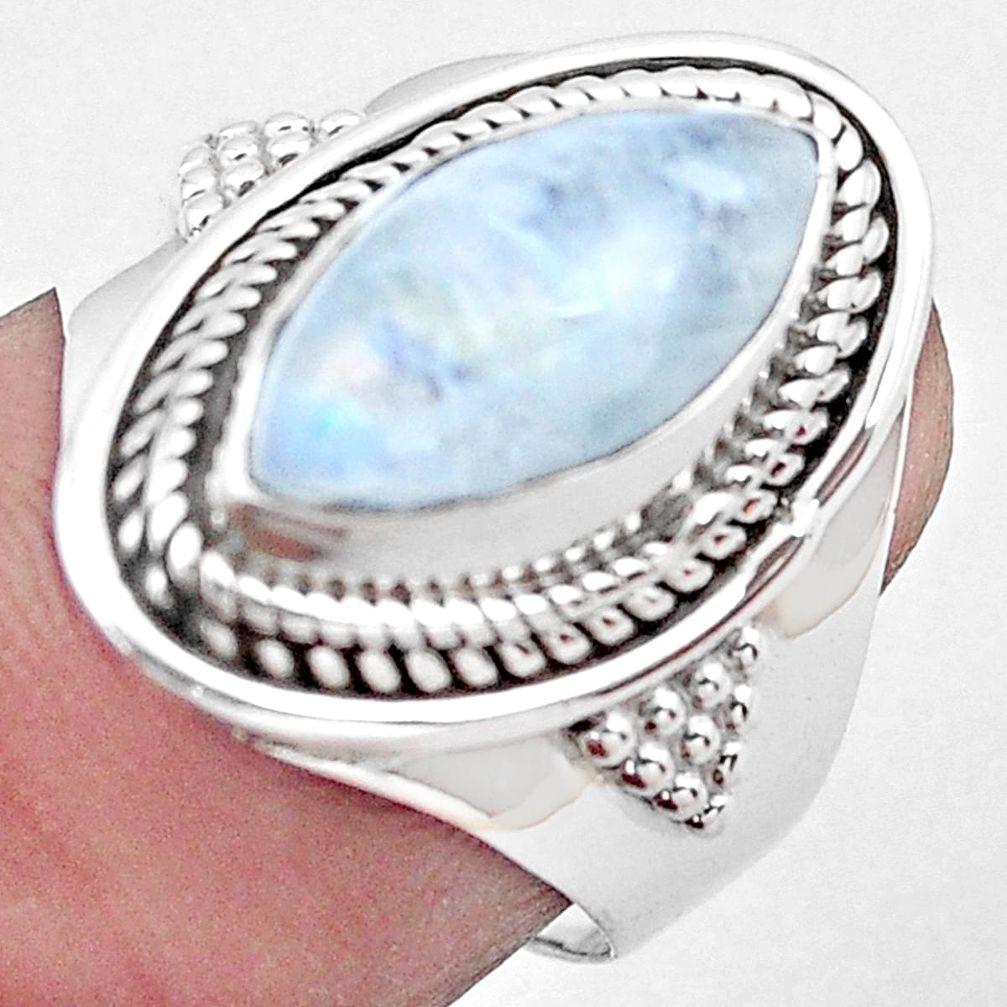 925 silver 5.53cts natural rainbow moonstone solitaire ring size 7 p20199