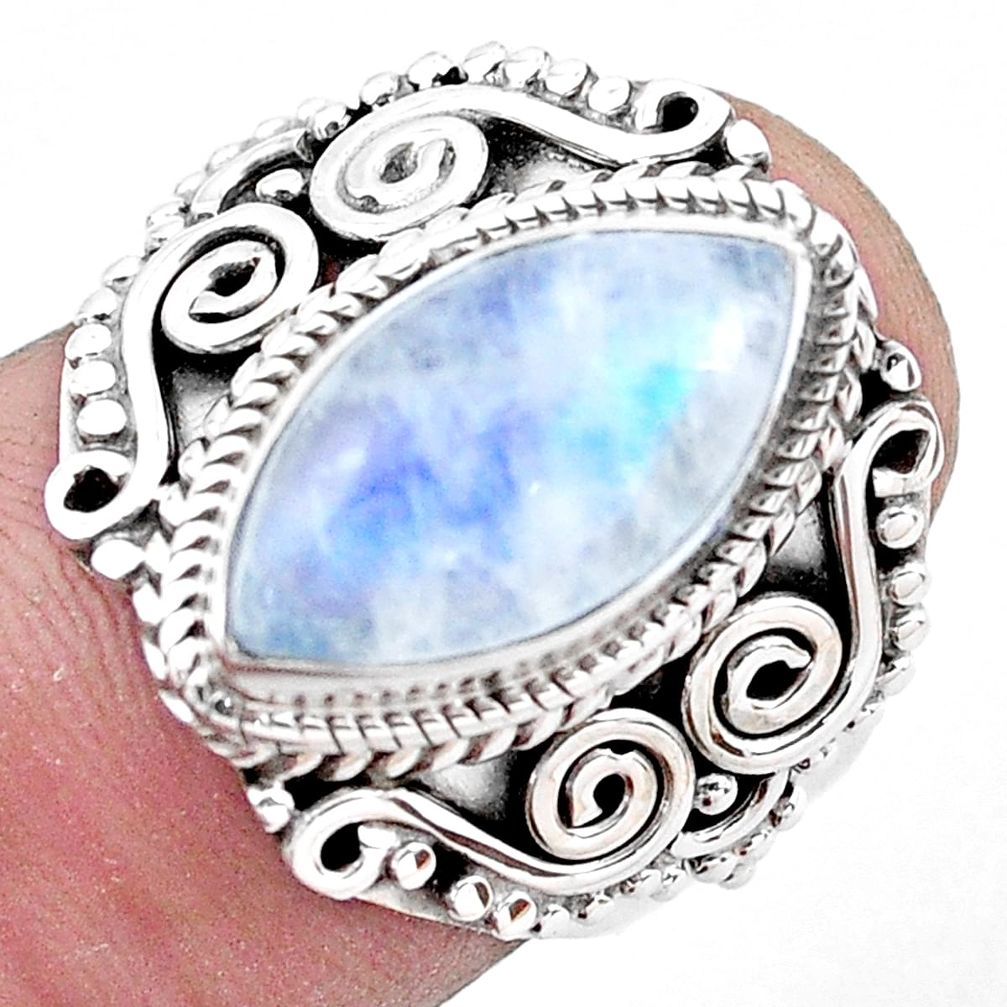 6.26cts natural rainbow moonstone 925 silver solitaire ring size 7 p20200