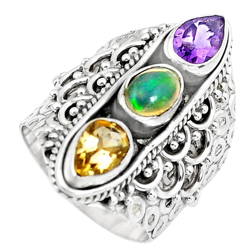 925 silver 5.07cts natural golden ethiopian opal amethyst ring size 7 p20260