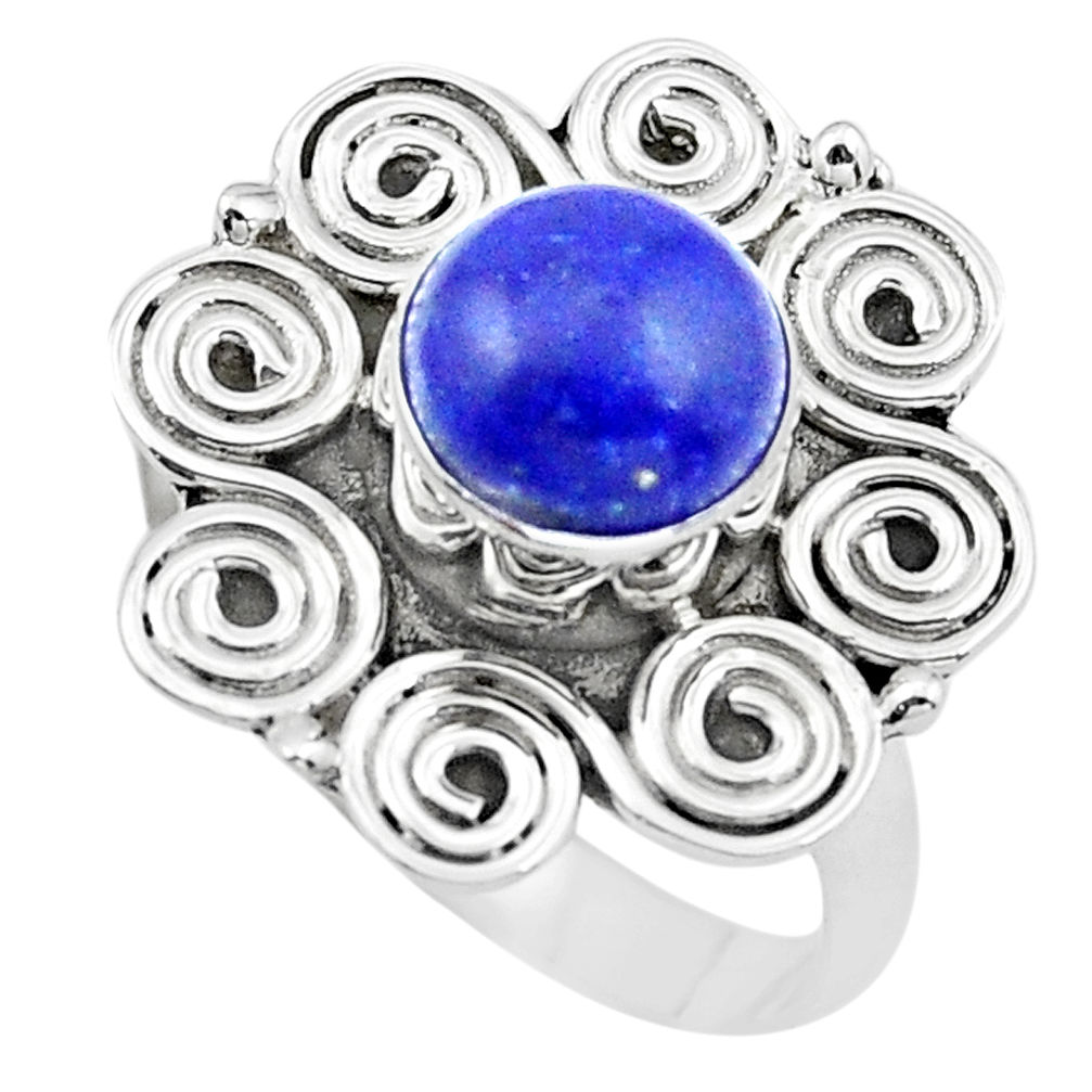 3.19cts natural blue lapis lazuli 925 silver solitaire ring size 8 p20262
