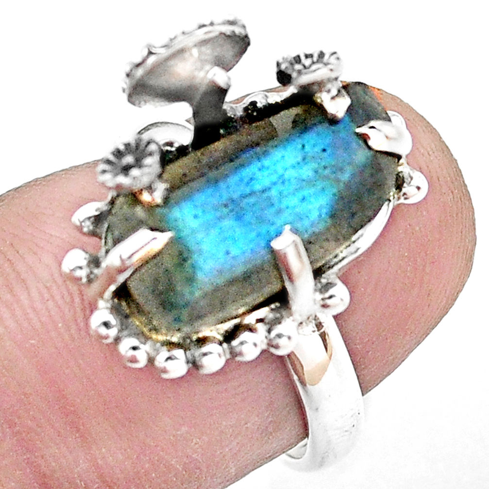 5.38cts natural blue labradorite 925 silver solitaire ring jewelry size 6 p20263