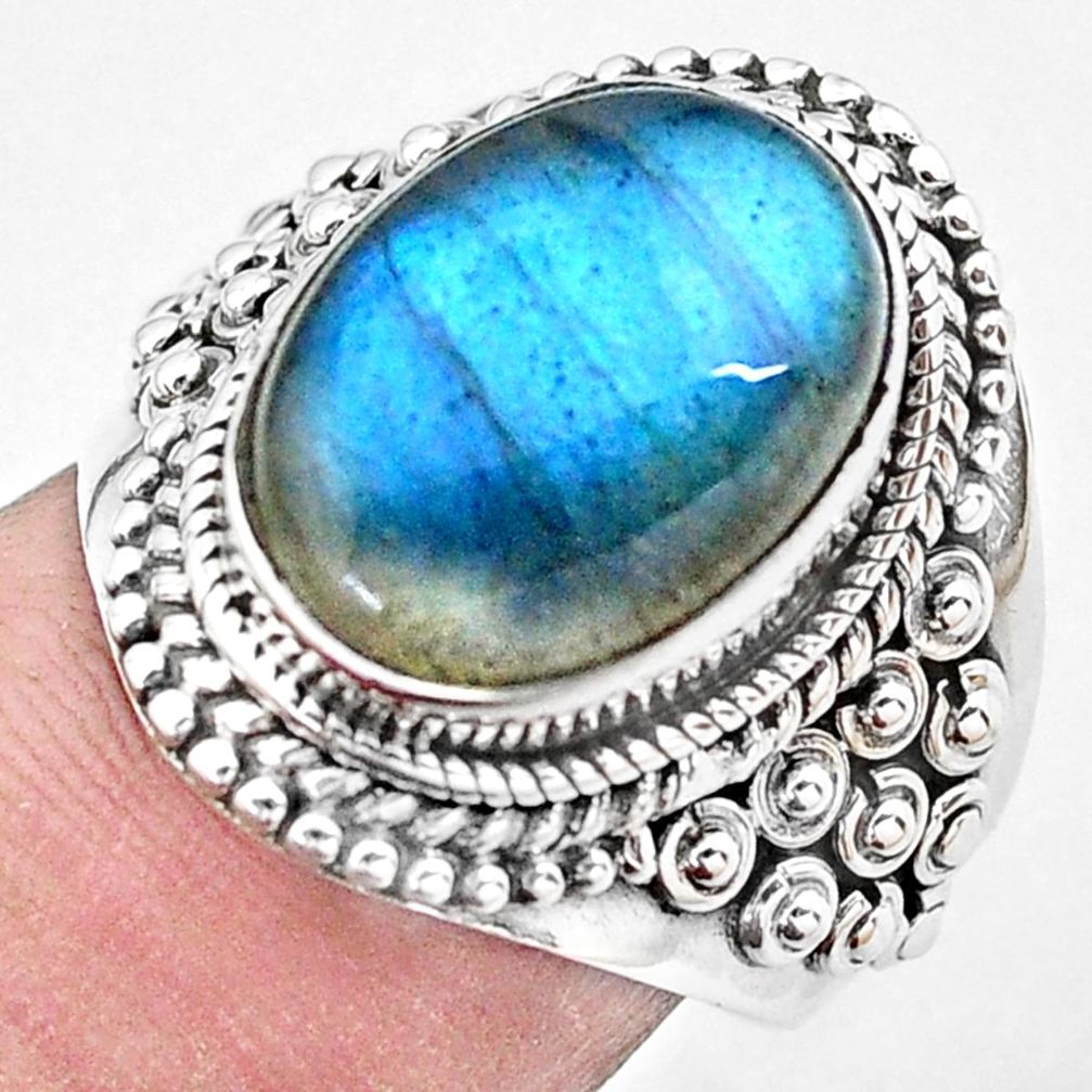 6.89cts natural blue labradorite 925 silver solitaire ring size 7.5 p20266