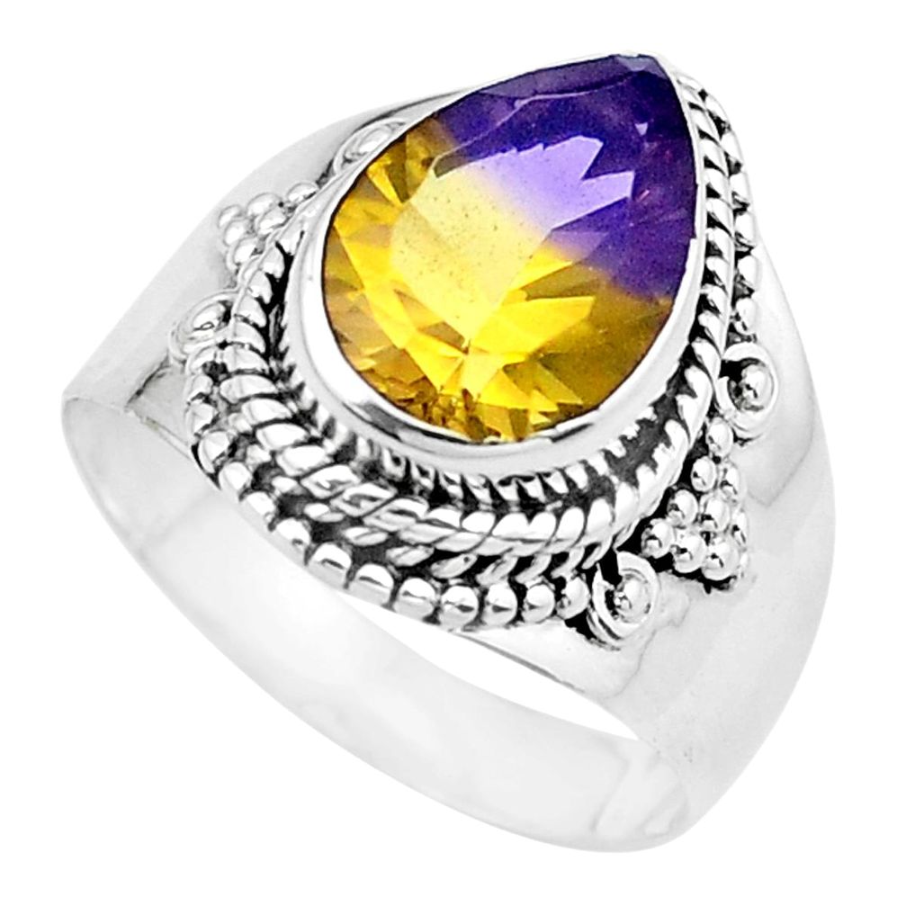 925 silver 4.70cts multi color ametrine (lab) pear solitaire ring size 7 p20273
