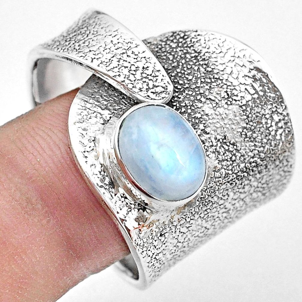925 silver natural rainbow moonstone adjustable solitaire ring size 10.5 p20293