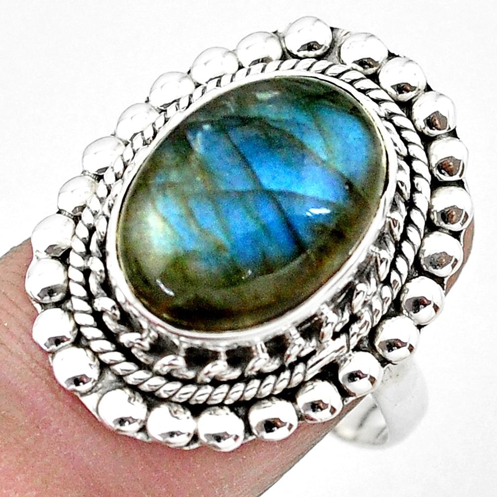 6.56cts natural blue labradorite 925 silver solitaire ring jewelry size 8 p20295