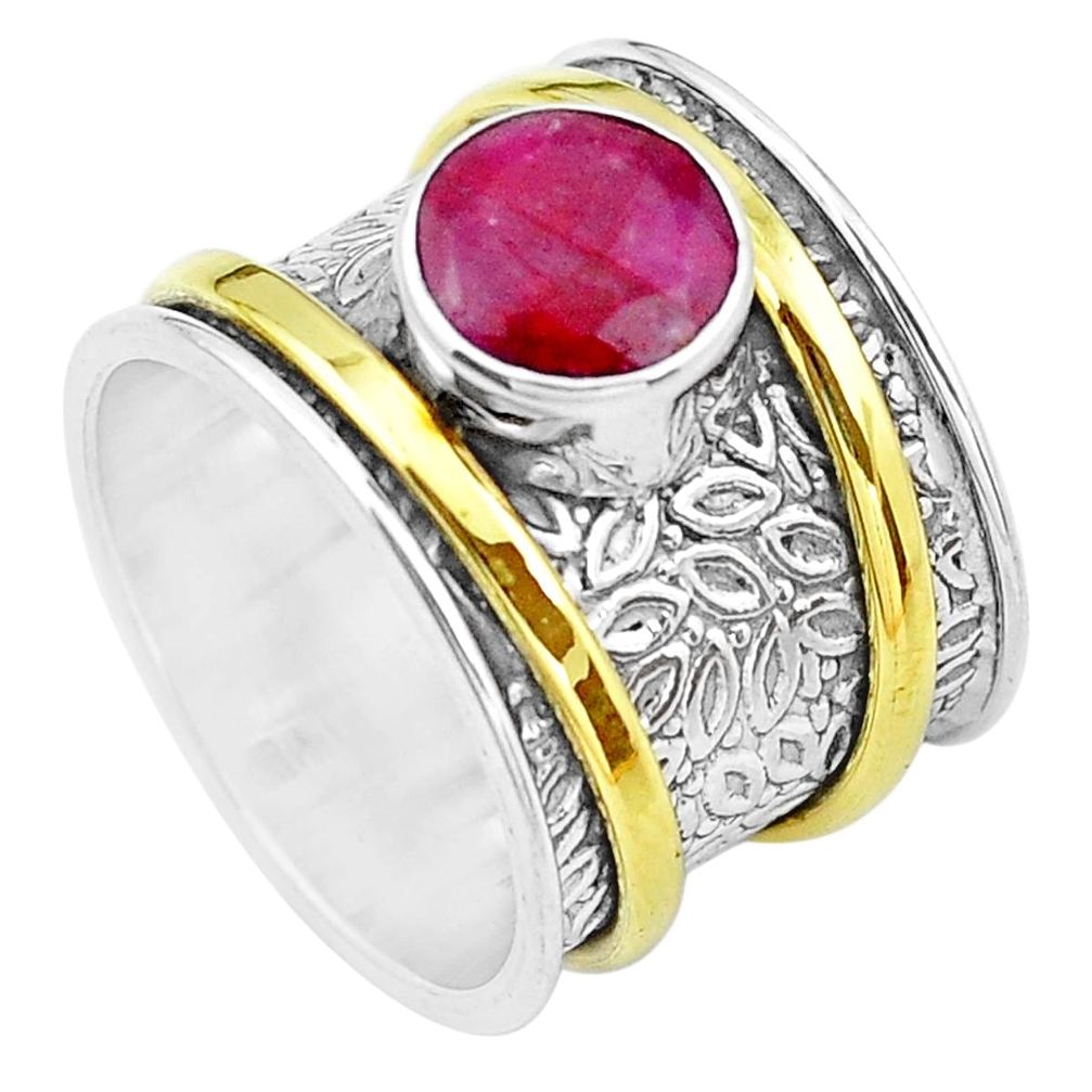 925 silver victorian natural red ruby two tone solitaire ring size 6.5 p20300