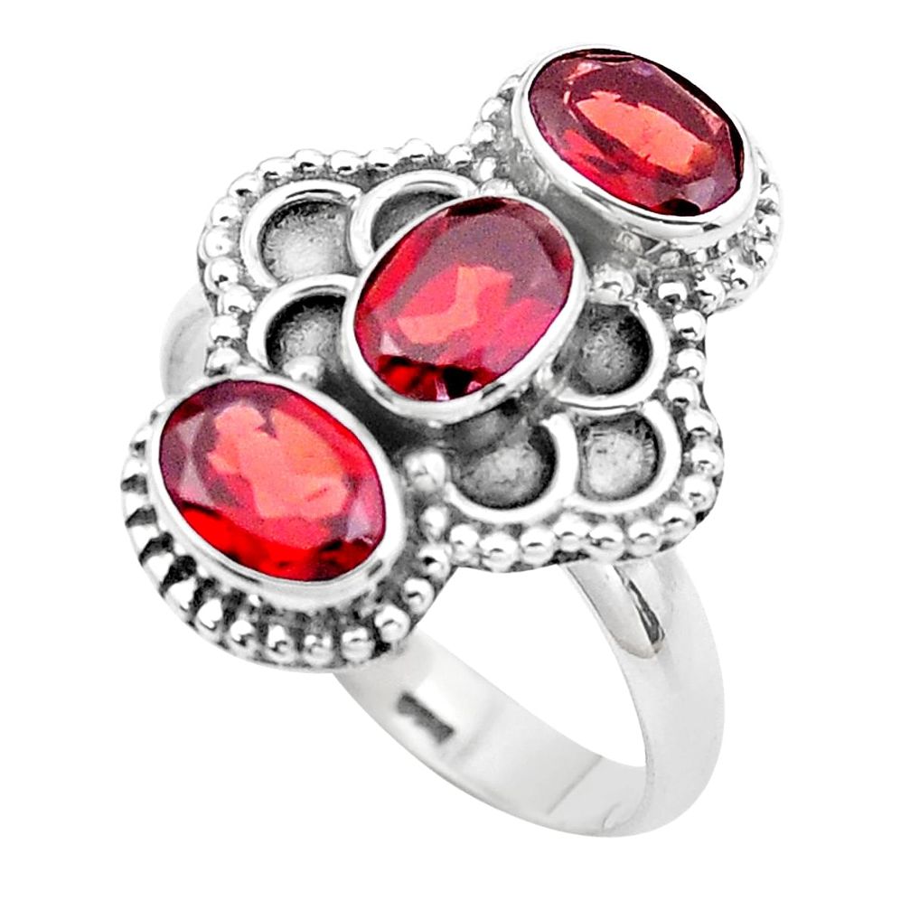 4.70cts natural red garnet 925 sterling silver solitaire ring size 8.5 p20370