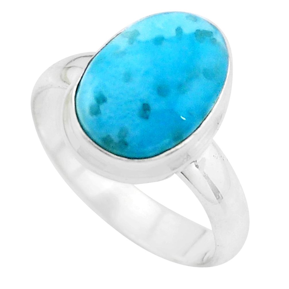 5.27cts natural blue larimar 925 silver solitaire ring jewelry size 8 p20382