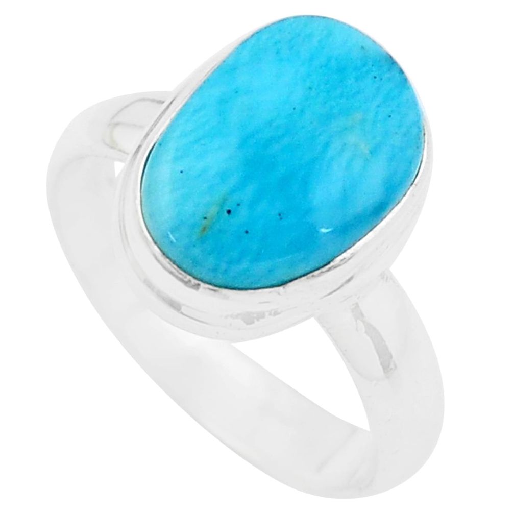 5.16cts natural blue larimar 925 silver solitaire ring jewelry size 7.5 p20387