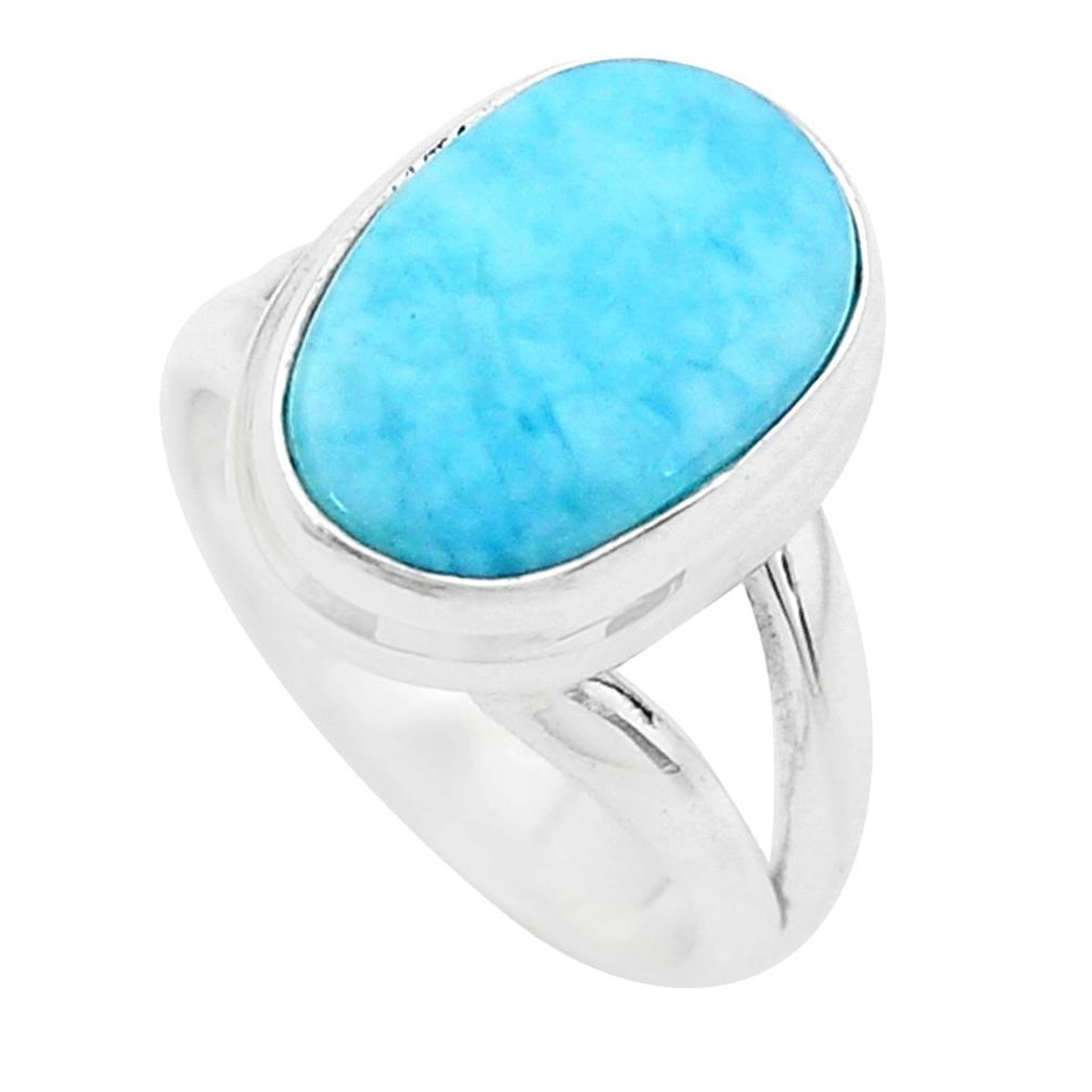 5.16cts natural blue larimar 925 silver solitaire ring jewelry size 5 p20388