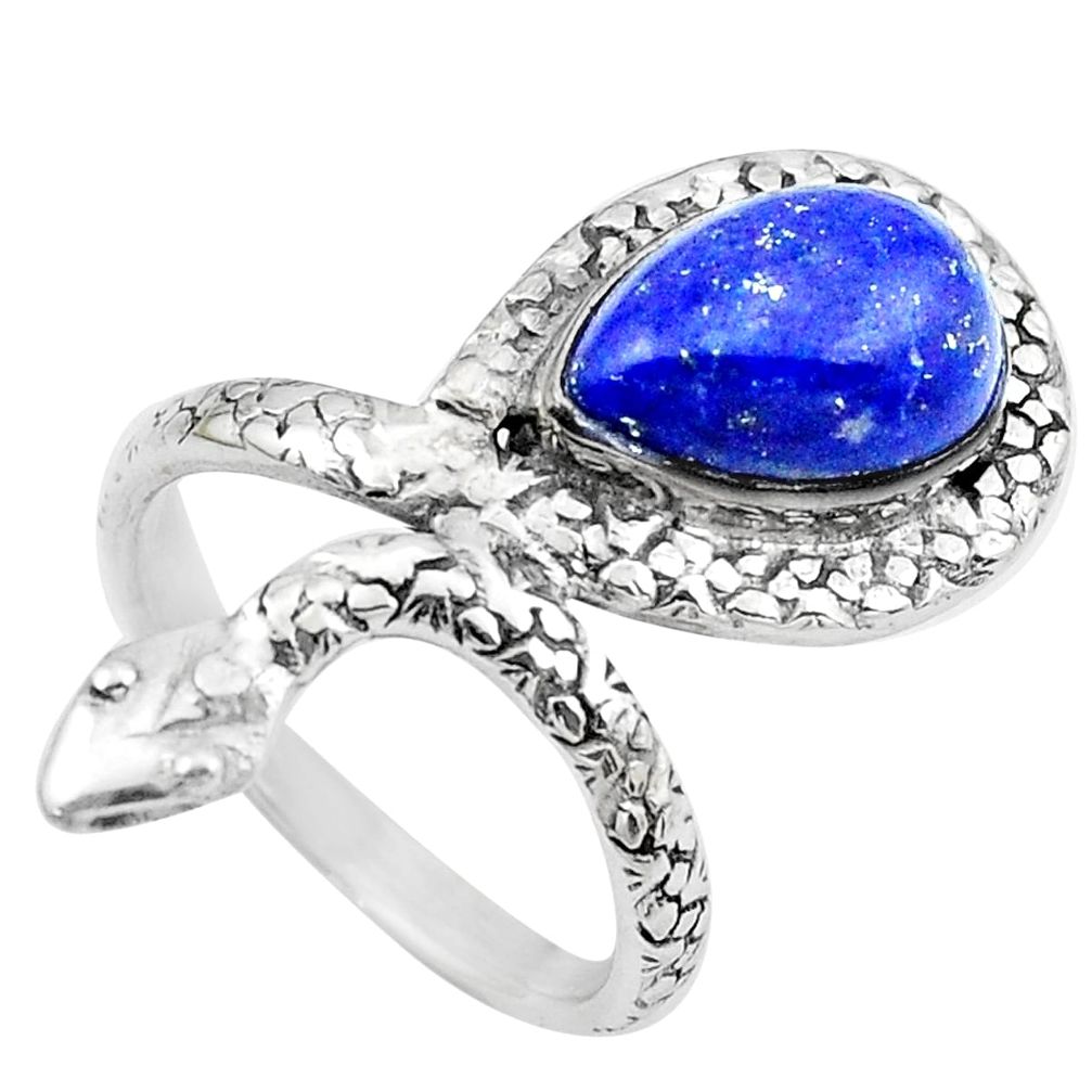 925 silver 4.52cts natural blue lapis lazuli snake solitaire ring size 6 p20424