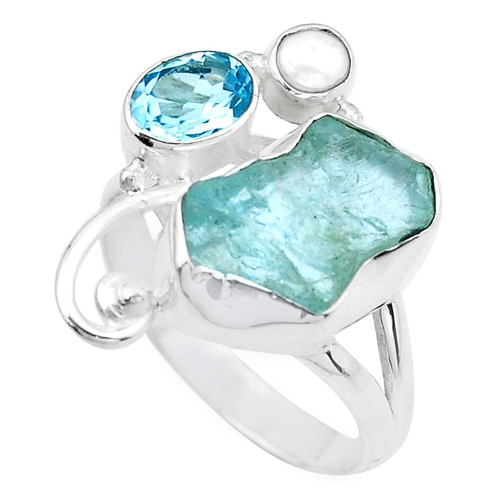 11.66cts natural aqua aquamarine rough topaz 925 silver ring size 10 p20431