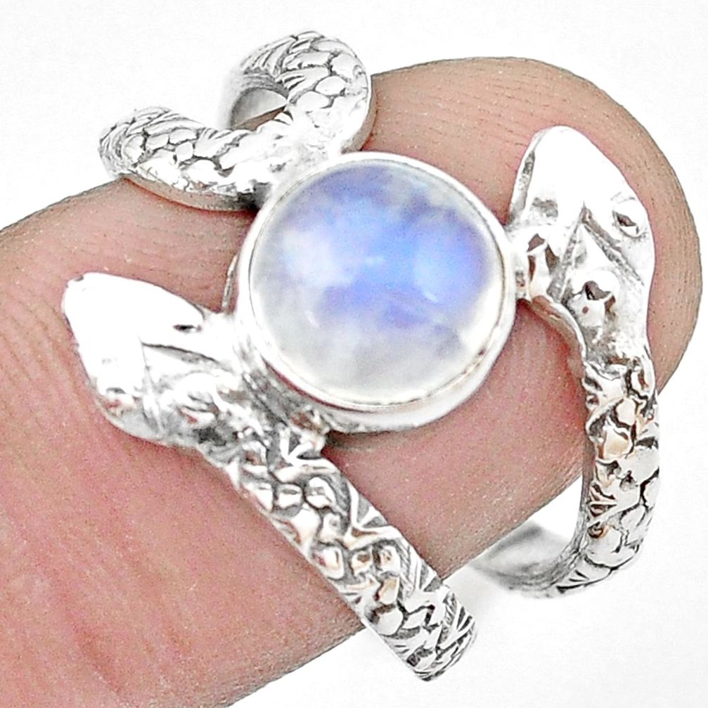 3.42cts natural rainbow moonstone silver snake solitaire ring size 7.5 p20435