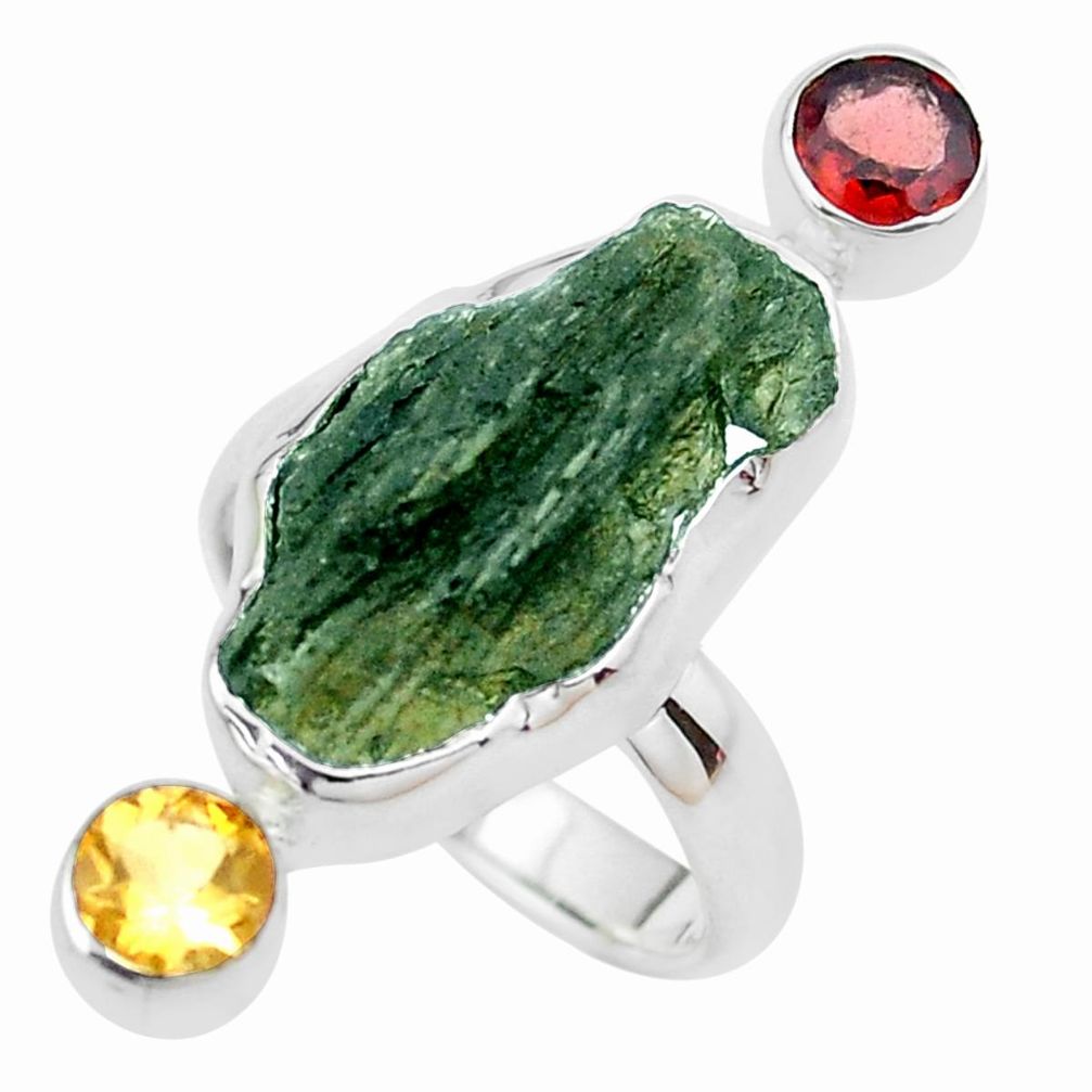 10.41cts natural green moldavite garnet citrine 925 silver ring size 6 p20581