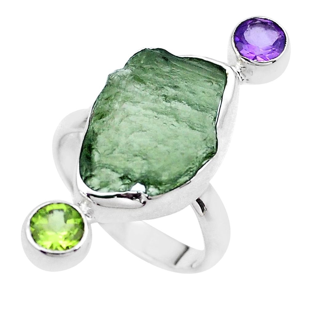 925 silver 10.78cts natural green moldavite peridot ring size 7.5 p20597