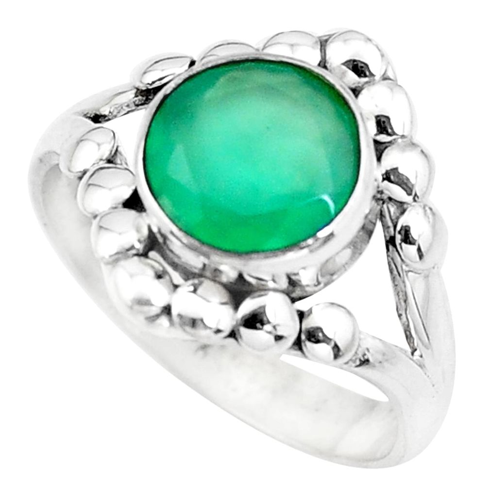 925 silver 3.29cts natural green chalcedony solitaire ring jewelry size 6 p20924