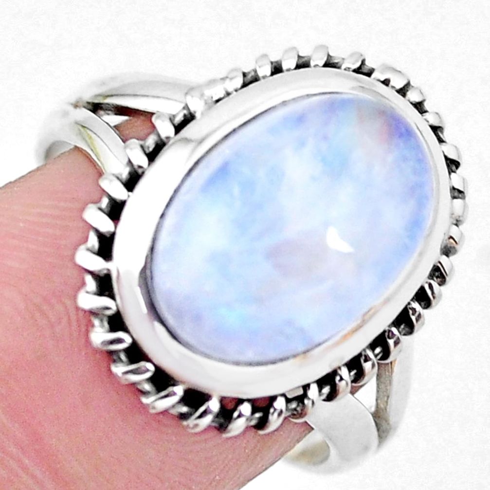 5.07cts natural rainbow moonstone 925 silver solitaire ring size 8 p20941