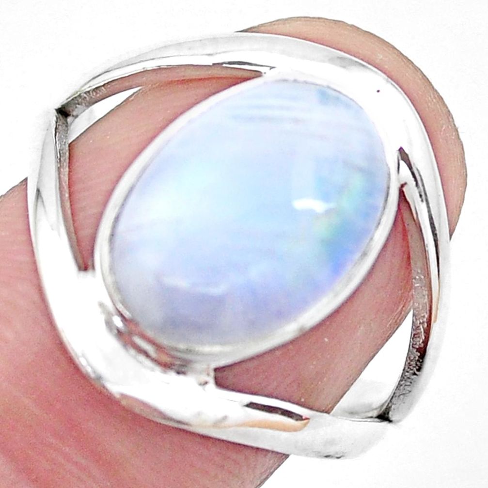 5.16cts natural rainbow moonstone 925 silver solitaire ring size 8 p20949